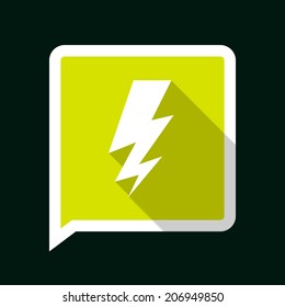 Minimal Green Vector Flash Icon with Long Shadow on a Dark Background.