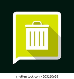 Minimal Green Vector Icon of Bin with long Shadow on Dark Background.