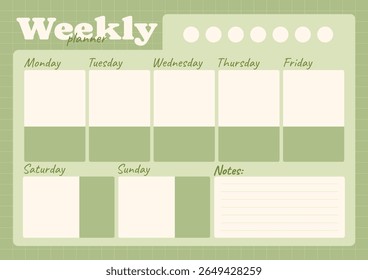 Minimal Green Weekly Planner with Notes Section and Circle Trackers