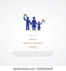 Minimal Greeting Design with illustration of a family holding National flag. 