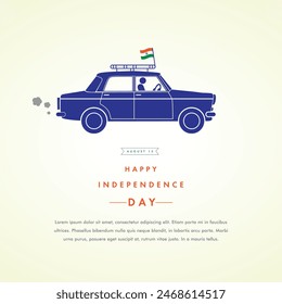 Diseño de saludo mínimo con ilustración de Antiguas Car decorado con la bandera nacional de la India. Por la celebración del día de la independencia india.