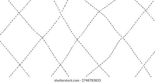 Minimal grey dashed diamond grid pattern with stitched line texture. Abstract geometric lattice background with soft repeating design. Clean modern backdrop for textile, wallpaper, and surface pattern projects. 
