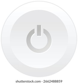 Minimal grey power button icon, modern on off switch symbol in circular style, flat vector design for technology UI, control panel, startup interface, isolated on light background