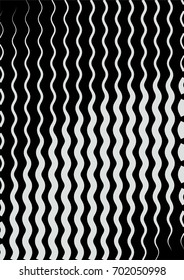 Minimal grey scale A4 cover design. Halftone vector vertical wavy lines of different thickness zigzag, modern business background. Vertical simple cover for presentation, tech clean background.