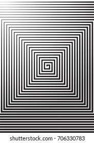 Minimal grey scale A4 cover design. Halftone vector concentric squares, spiral lines, modern business background. Vertical simple cover for presentation, network, computer technology clean background.