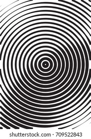 Minimal grey scale A4 cover design. Halftone vector concentric circles, spiral lines, modern business background. Vertical simple cover for presentation, network, computer technology clean background.