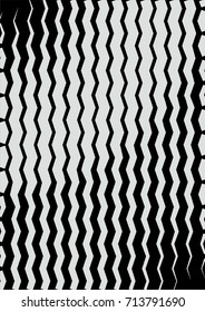 Minimal grey scale A4 cover design. Halftone vector vertical uneven thickness zigzag lines, modern business background. Vertical simple cover for presentation, network, technology clean background.
