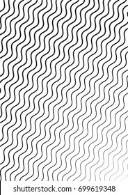Minimal grey scale cover design. Halftone vector wavy diagonal lines or stripes A4 business background. Vertical simple cover for presentation, network or computer technology clean poster background.