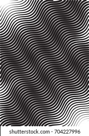 Minimal grey scale cover design. Halftone vector wavy diagonal lines or stripes A4 business background. Vertical simple cover for presentation, network or computer technology clean poster background.