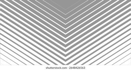 Minimal Grey and White Background with Arrow Pointing Right. Striped Transition from Black Lines to White Abstract Solid Lines. Simple Pattern.