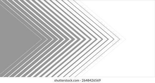 Minimal Grey and White Background with Arrow Pointing Right. Striped Transition from Black Lines to White Abstract Solid Lines. Simple Pattern.