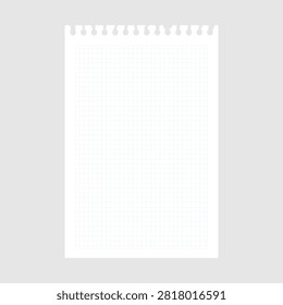 Minimal Grid Notebook Paper Sheet with Top Spiral Torn Edge on White Background Vector