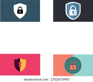 Minimal grid of shield and lock tiles styled as UI cards for app dashboards and web interfaces; great for security panels, login modules, and verification screens on clean white layouts.