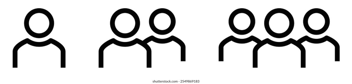 Minimal group of user icons in outline design. Editable stroke.