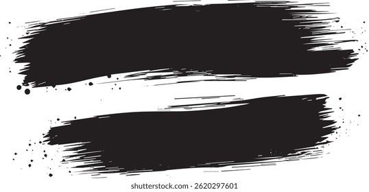 Minimal Grunge Brush Strokes with Ink Splatter, Black Paint Set