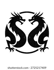 Minimal Grunge Dragon Emblem in Circular Frame