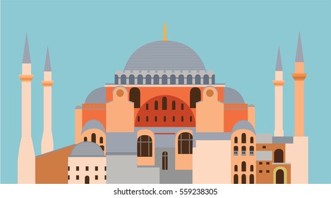 Minimal Haghia Sophia Mosque / Museum in Istanbul Illustration Icon Landmark