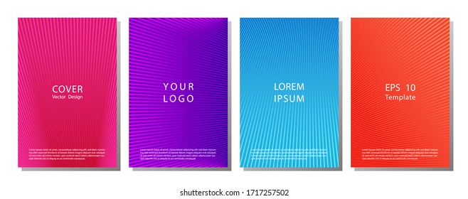 Minimal halftone gradient cover page templates vector set. Geometric graphic design. Banner halftone lines backgrounds set. Book minimal geometric cover layouts. Vector layouts.