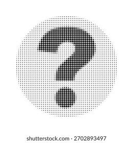 Minimal halftone question mark icon in black and white. Modern dotted style symbol for help, FAQ, support, information and search design.