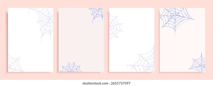 Minimal Halloween Card Templates set with Spider Web Corners.ideal for Halloween invitations, greeting cards, stationery, and seasonal design projects. Vector illustration
