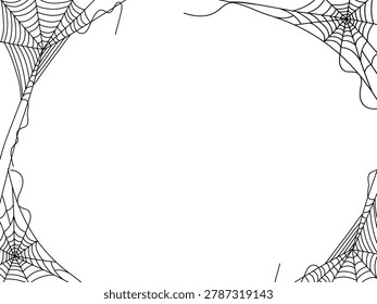 Minimal Halloween frame design with delicate spider web corners on a clean background.