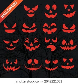 Minimal Halloween icon set with bark background