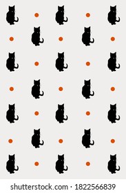 Minimal Halloween Vector Pattern with Black Cats on white background. Elegant Spooky Holiday Texture Perfect for Gift Wrapping, Home Decor and Textiles.
