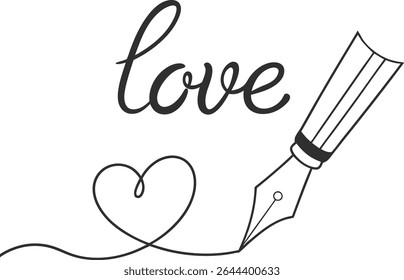 Minimal hand drawing love word with pen in one line art style, perfect for romantic illustrations, Valentine’s themes, typography designs, or creative minimalist concept projects.