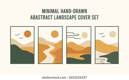 Conjunto de Tampa de Paisagem Abstrata Desenhada à Mão Mínima