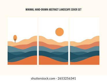Conjunto de cubierta de paisaje Abstractas dibujado a mano mínimo