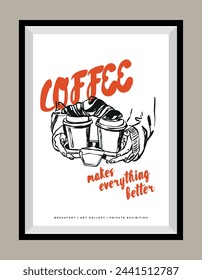 Minimal hand drawn breakfast illustration in a poster frame