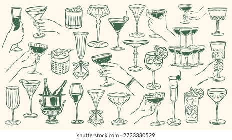 Minimal Hand Drawn Cocktail Vector Collection with Popular Drinks