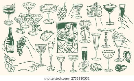 Minimal Hand Drawn Cocktail Vector Collection with Popular Drinks