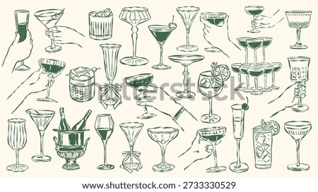 Minimal Hand Drawn Cocktail Vector Collection with Popular Drinks
