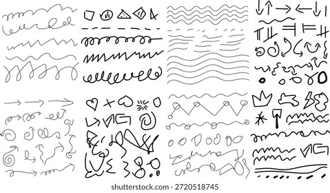 Minimal Hand Drawn Doodle Lines and Scribble Elements Set