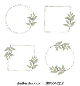 minimal hand drawn eucalyptus wreath frame for wedding invitation or logo