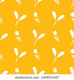 Minimal handgezeichnete, florale Vektorgrafik, nahtloses Muster auf gelbem Hintergrund