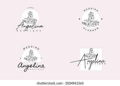 Plantilla mínima para el logotipo de la flor dibujada a mano