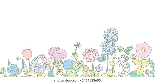 Minimale handgezeichnete Blüten und Blätter mit Skizzenlinien-Vektorgrafik in der Frühlings- und Sommer-Kollektion