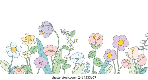 Flores y hojas dibujadas a mano con Vector de línea de boceto en la colección de primavera y verano