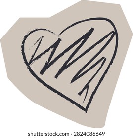 Minimal hand drawn heart with artistic scribble fill in scrapbook style. Romantic brush illustration isolated on transparent background. Perfect for Valentine's Day, love cards, planners and stickers.