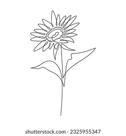 Minimal hand drawn icon. Sunflower vector. Helianthus flower. Line continuous botanical drawing. Floral illustration, design, abstract print, beauty branding, card, poster, logo. Symbol of Ukraine.
