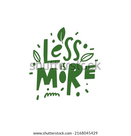 Minimal hand drawn lettering with leaves and decorative dots. Clean eco message for prints, stickers and sustainable branding.