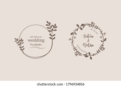 Minimal hand drawn line art floral wedding badges for element design and ornament paper