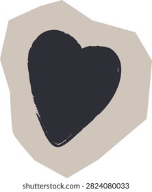 Minimal hand drawn solid heart in scrapbook style. Abstract brush heart symbol isolated on transparent background. Perfect for stickers, planners, journals, Valentine's Day, wedding designs and social media graphics.