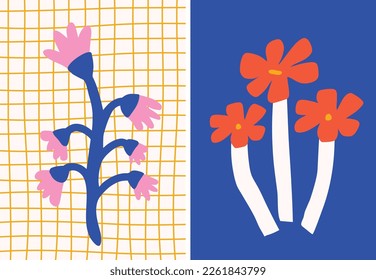 Minimal hand drawn style flat floral vector poster.Matisse style bright and colorful flower drawing perfect for wall art, greeting card, banner, prints etc.