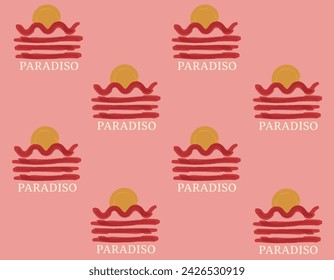 Escena de paradiso dibujado a mano minimalista en Italia patrón sin fisuras Ilustración vectorial , Diseño para la moda , tela, textil, papel pintado , envoltura y todos los estampados 