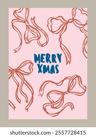 Minimal hand drawn vector Christmas art poster with aesthetic quote