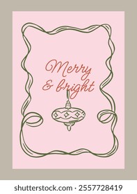 Minimal hand drawn vector Christmas art poster with aesthetic quote