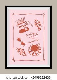 Minimal hand drawn vector coffee illustration with aesthetic quote in a poster frame. Art for greeting cards, wedding invitations, postcards, branding, logo design. Matisse style illustrations.	